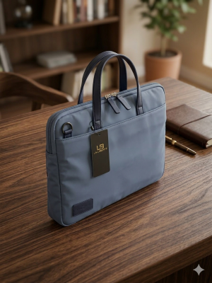 תיק דק ללפטופ אפור-כחול עם רצועה ארוכה