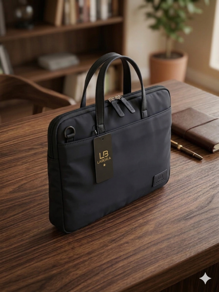 תיק ללפטופ שחור עם ידיות עור